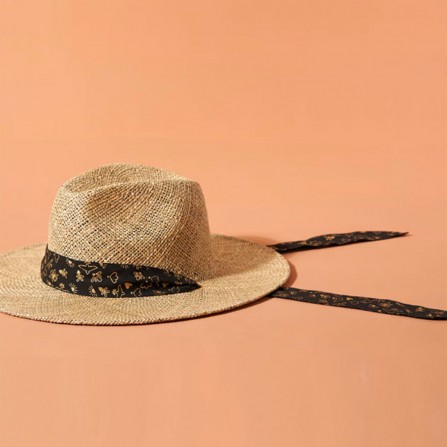 Chapeau MARADJI Sombrero Foulard Noir & Doré