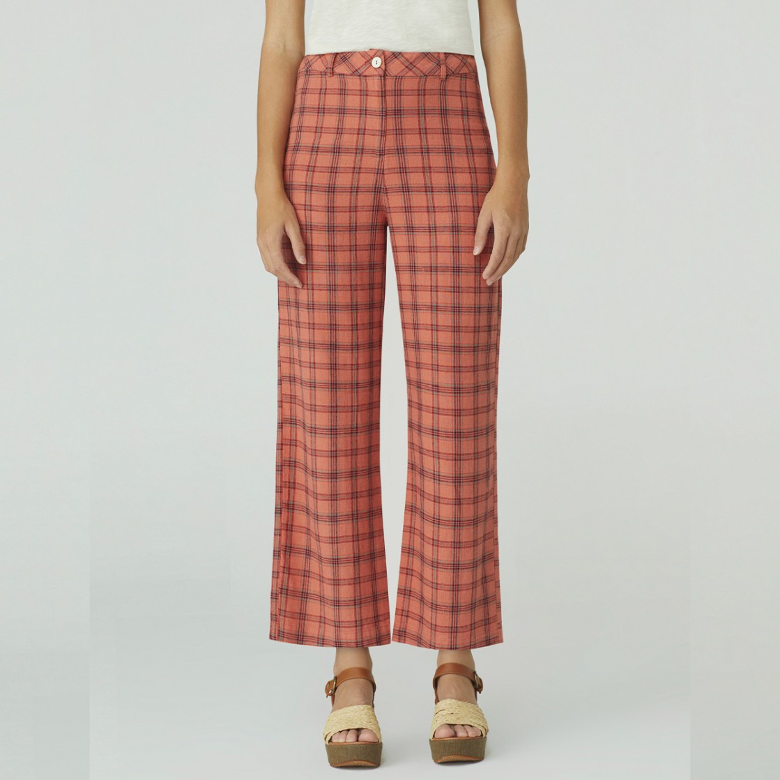 Pantalon NICE THINGS Checked Linen Long WWK084 437 BAS 36