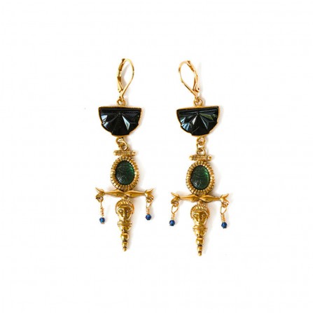 Boucles d'Oreilles LA2L Zana Croix Vintage Verre Noir