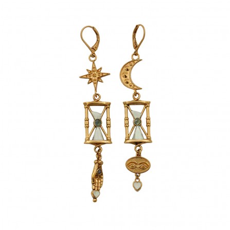 Boucles d'Oreilles LA2L Sacha Sablier Lune Etoile 