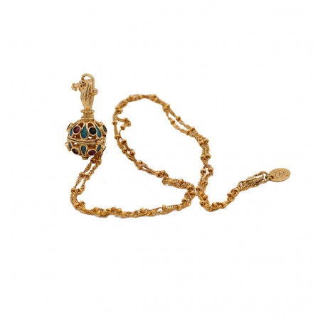 Sautoir LA2L Sacha Cage Boule Kaki Pyrite 