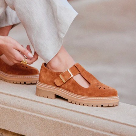 Derbies ODAJE Romane Ajourée Suede Ambre