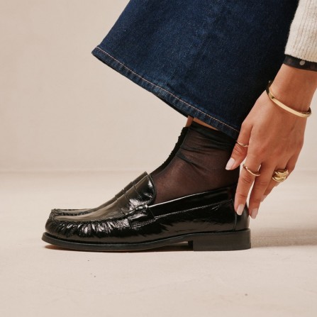 Mocassins ODAJE Halley Cuir Plissé Noir